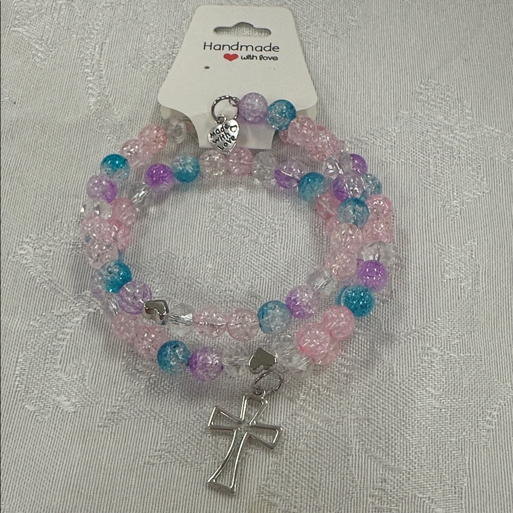 Handmade Multicolor Beaded Bracelet with Cross Charm